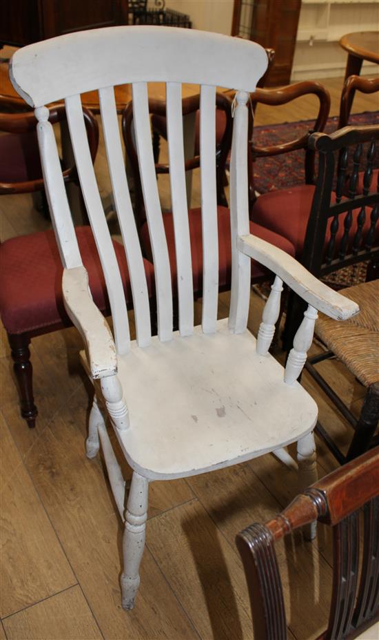A Victorian painted Windsor lathe back armchair